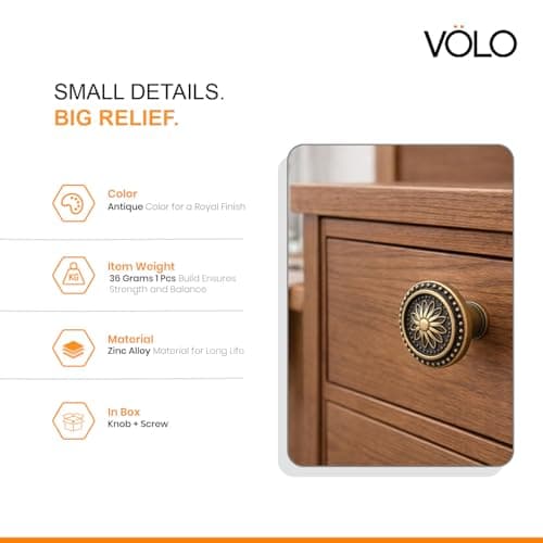 VOLO® Antique Brass Cabinet Knob Pull Handle (Knob_152_Antique (2pcs)) 5