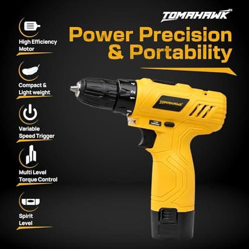 TOMAHAWK® 12V Cordless Drill/Screwdriver | 10mm (⅜”) Keyless Chuck | 2-Speed (350/1350 RPM) | Single Battery 1.5Ah | 28Nm Torque | LED Light | For Home, DIY, Wood & Metal Work 3