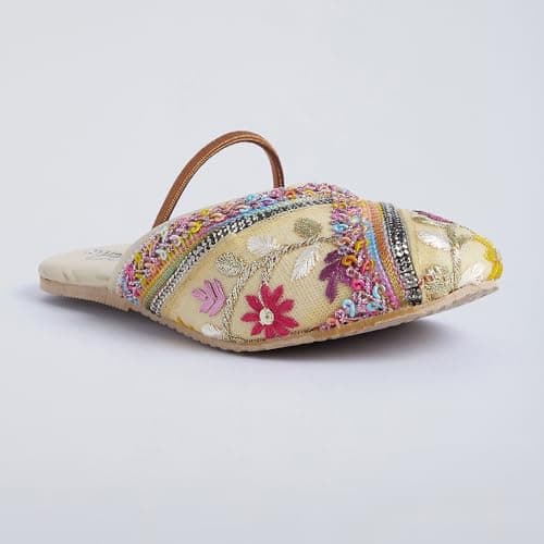 Hopscotch Girls Beige Pastel Bloom Embroidered Ethnic Jutis (UK Size:13) 5
