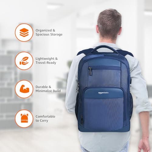 Amazon Basics 15.6 Inch Smart Laptop Backpack with USB Charging Port, Anti-Theft Pocket, Accessories Organizer, Lightweight Travel Backpack (Blue) 5
