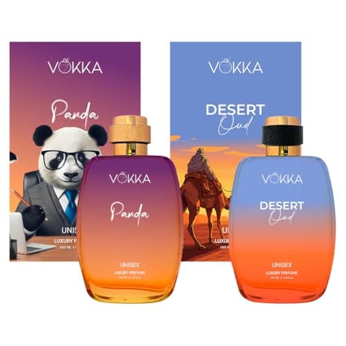 VOKKA Panda & Desert Oud 200 ml | Pack of 2 x 100ml Unisex Luxury Long Lasting Perfume Gift Set For Men And Women | Ambery & Arabian Woody Eau De Parfum | Notes: Saffron, Amber, Spicy Agarwood