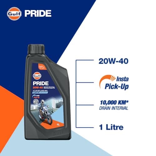 Gulf PRIDE 20W-40 4T API SP, JASO MA2 | 10 K Km Drain Interval | BS6 & earlier | 2 Wheeler Bike 4 Stroke Synthetic Blend Engine Oil [1 L] - Pack of 1 3