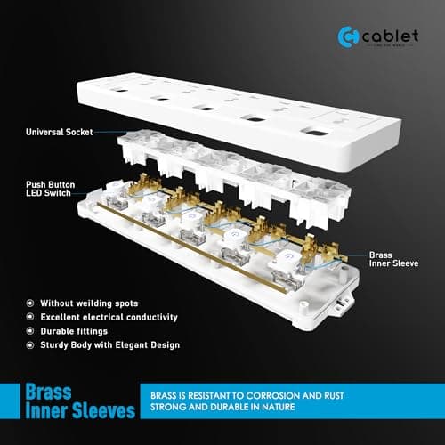 Cablet Extension Board 2500W 10A | 5 Universal Multi Plug Socket with Individual Switches | 1.8 Meter Heavy Duty Cord | LED Indicator, Power Strip & Spike Guard for Home & Office Use 3
