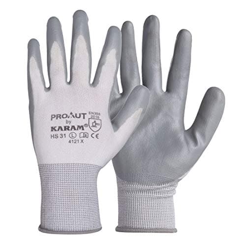 Karam HS31 Safety Gloves for Mechanical Hazards | Safety Work Gloves with White Liner with Grey Nitrile Coating | Industrial Use | Cut Resistant | Abrasion, Tear & Puncture Resistant | Size-M