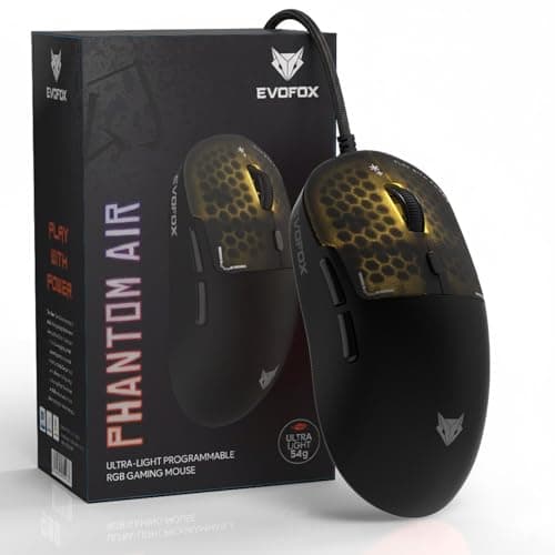 EvoFox Phantom Air Ultra Lightweight Gaming Mouse 54g | Upto 1000Hz Polling Rate, 7000 FPS, 12800 DPI | Honeycomb RGB Lighting | Fully Programmable with Windows Software & On-Board Memory | Black