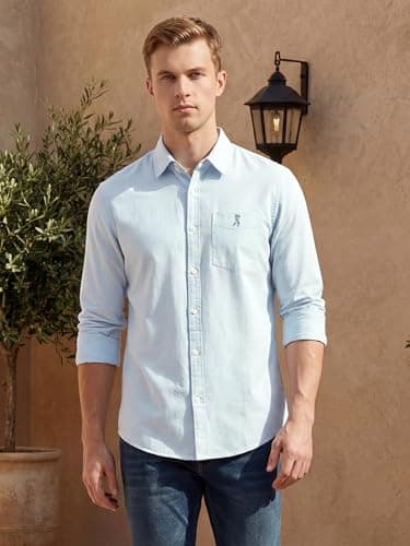 Thomas Scott Men's Cotton Linen Shirt | Slim Fit Long Sleeves | Spread Collar | Solid Casual Shirt | Cricket Club Collection (CCSH108_SkyBlue_XL) 2