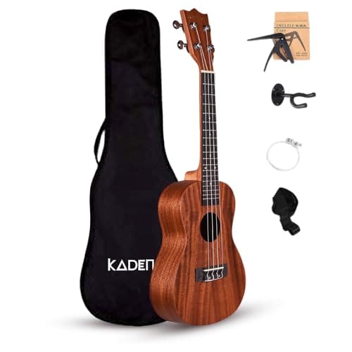 Kadence UKC03SC Concert 24" Acoustic Ukulele | Mahogany Wood | Super Combo - Comes with Wall Stand, Capo, Bag, Strap and String Set | Includes Learning Course | Brown