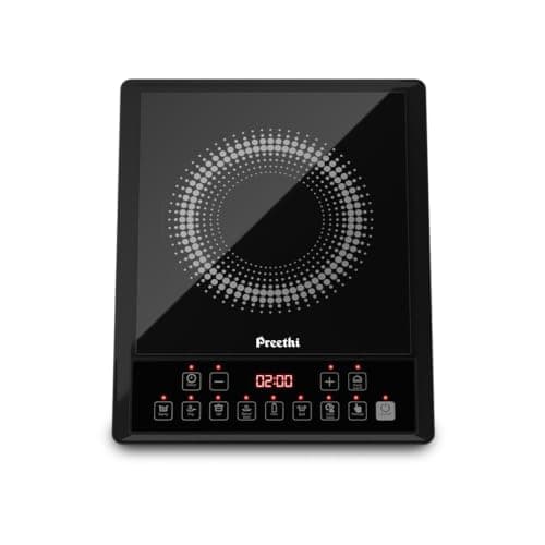 Preethi Indicook IC124 | 2100-Watt Induction Cooktop | Fast Gas-Free Cooking | No LPG Required | 3 Year Coil Warranty | Voltage surge protetion |Preset Indian Menus | Crystal Glass Plate | Black
