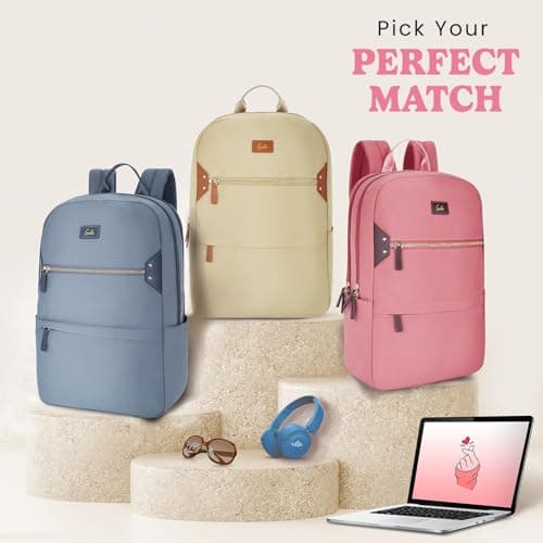 Genie Brooklyn Laptop Backpack for 15.6 Inch Laptop, Pink | Spacious College & Office Backpack for Women & Girls 4