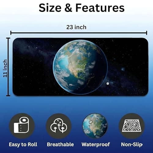 Earth XL Extended Gaming Mouse Pad | XXL Large Desk Mat 60x30cm for Laptop & PC | Non-Slip Rubber Base, Waterproof, Durable & Smooth Surface | Office, Gaming & Study 2