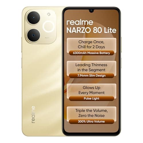 realme NARZO 80 Lite 4G (Beach Gold 2026, 6GB+128GB) | 6300mAh Segment's Biggest Battery | 7.94mm Slim Design | 300% Ultra Volume | Pulse Light: 9 Colors, 5 Glow Modes | Ai Assist