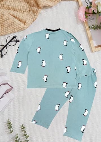 3BROS Cotton Bodysuit/Dress for Boys/Girls Full Pajama & Casual Full Sleeves Night Pajama Set Top Combo Kid's Set (Light Green) (18-24 Months) Pack of 1 5