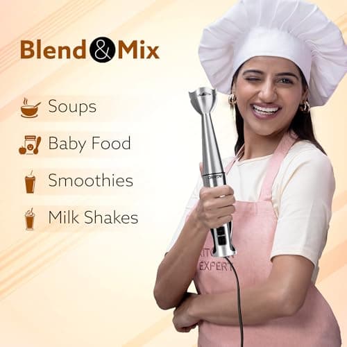 AGARO Regency Hand Blender, 600W, Variable Speed Modes & Speed Regulator, Stainless Steel Body & Blades, For Mixing, Blending. 4