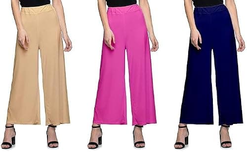 Vigau Casual Wear Soft Fabric Palazzo for Women Pack of 3 L Multicolor014