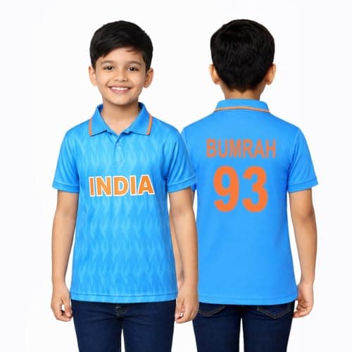 Unirec | Jasprit Bumrah | Kids Boys Girls Team India Cricket T-Shirt | Half Sleeves T-Shirt | Solid Sport Tshirt | World Cup India Blue Jersey - 10-11 Years