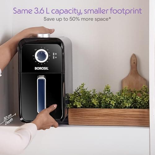 Borosil Best Air Fryer | 4 in 1 Function with QuickFry Technology, Auto Off Function | Air Fryer for Bake, Grill, Roast, Reheat etc. | 90% Less Oil | 2 Year Warranty | Black (3.6 L) 6