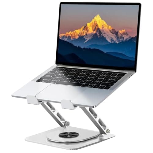 Dyazo Laptop Stand Foldable Height Angle Adjustable Laptop Riser for Desk Compatible for MacBook, Lenovo, Dell Notebook up to 15.6 Inches 360 Rotating Base (Silver)