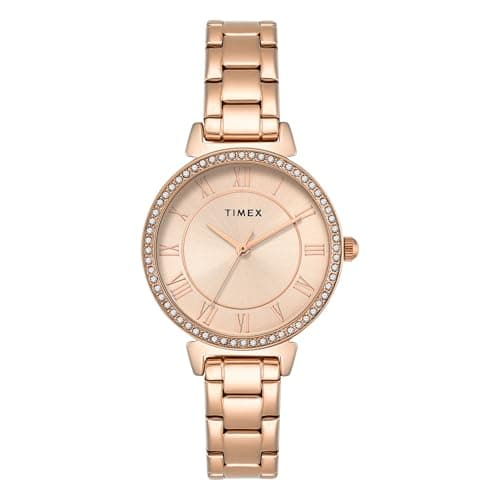 TIMEX Analog Watch for Woman with Rose Gold Round Dial & Rose Gold Stainless Steel Bracelet Band Water Resistant Women's Wrist Watches - TWEL223SMU01