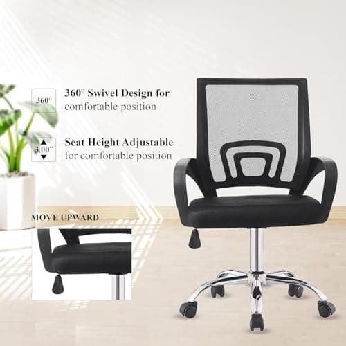 NORMAN JR, Ergonomic Desk Chair Mesh Computer Chair with Lumbar Support Armrest Executive Rolling Swivel Adjustable Mid Back Chair - Black Milange & Black Handle 4