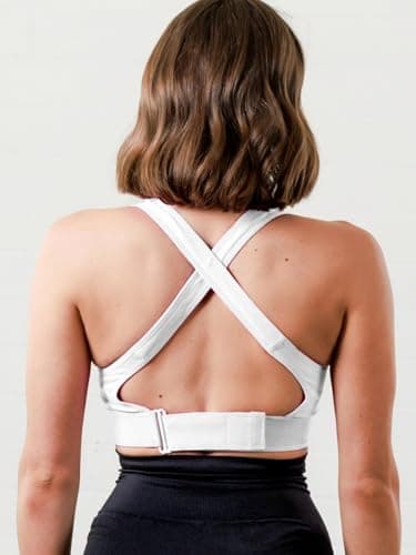 Fabluk Women Polyester Spandex High Impact Front Zip Sports Bra Fitness Criss Cross Back Crop Tops Tank Gym Yoga Workout, Size: M-5XL (in, Alpha, 3XL, 805-White) 2