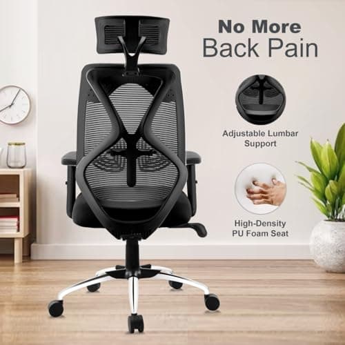 ASTRIDE Ergofit Ergonomic Office Chair for Home | 3-Years Warranty | 2D Headrest, Adjustable Arms & Lumbar Support | Tilt Lock Mechanism [Heavy Duty Chromium Metal Base, Black] 5