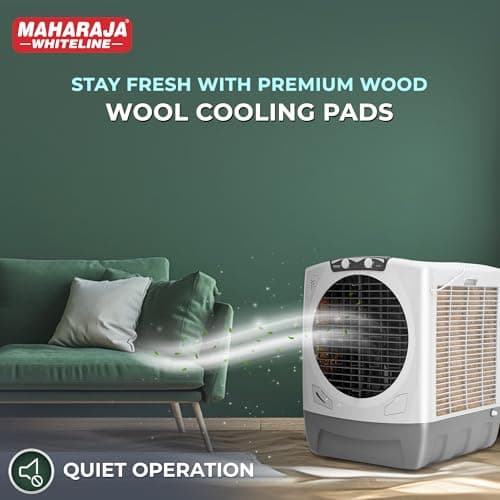 Maharaja Whiteline Rambo Grey Desert Air Cooler | 65 Lt Water Tank | Inverter Compatible | Wood Wool Pads | Anti-Bacterial tank | Dry Run protected submersible pump |720x730x890 mm | 2 Yr Warranty 5