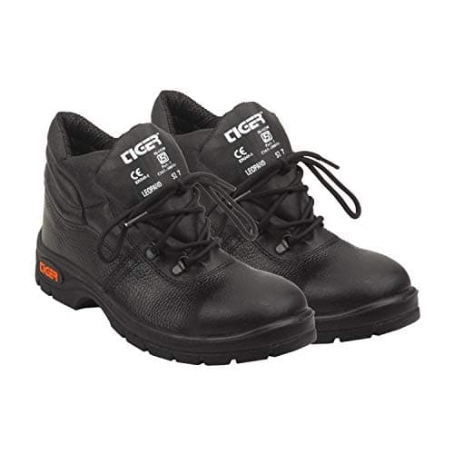 Tiger Men's Leather Leopard High Ankle with Steel Toe Safety Shoes (Black, Size 9 UK ) 5