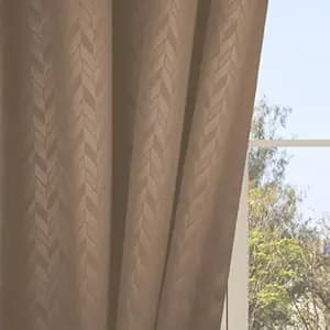 LINENWALAS 100% True Blackout Curtains 5 Feet Long - Set of 2 Panels, Herringbone Embossed Design Complete Light Block Thermal Insulated & Noise Reducing Room Darkening Curtains (Light Brown)