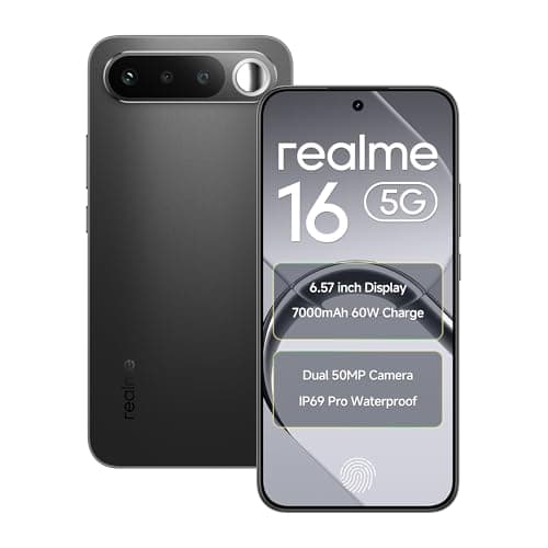realme 16 5G Smartphone 8GB RAM 256 ROM 6.57" AMOLED 120Hz Display, 7000mAh Titan Battery 60W Fast Charge, Dual 50MP AI Camera, MediaTek Dimensity 6400 Turbo Processor, IP69 Air Black