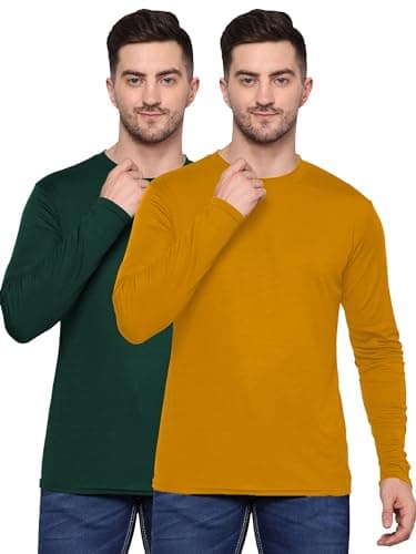 TQH Full Sleeve T Shirt for Men | T-Shirt for Man Full Sleeve | Gym T Shirts for Men Workout | Slim Fit Polyester Round Neck Solid Sports T-Shirts for Running Training Casual Wear - Pack of 2