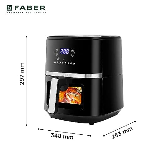 Faber 6L 1500W Digital Air Fryer | Fry, Bake, Roast, Toast, Defrost, Grill & Reheat | 85% Less Oil, 360° Air Cooking | 8-Preset Menu, LED Display & Touch Control, Non-Stick Pan, View Window | (Black) 2
