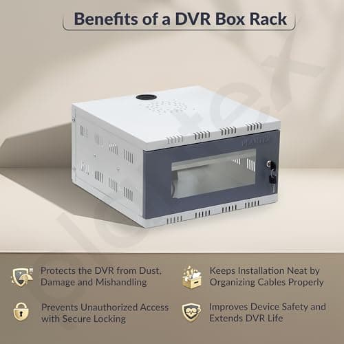 Plantex CCTV/DVR Rack/NVR Cabinet Box/Network Rack/Server Rack/CCTV Camera Box with KeyLock/DVR Box for cctvwith Power Socket - 3U - (Off White & Gray), Metal Transparent Glass Door Cabinet Box 3