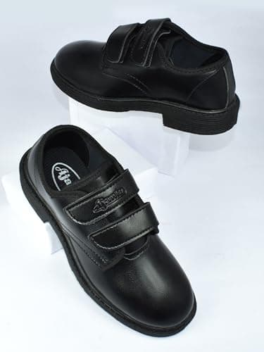 AJANTA School Shoes for Boys | Lightweight& Comfortable | Slip-on Uniform Dress Shoes with Velcro Closure for Quick Wear| Memory Foam Insole & Heel Pad | Anti Skid Outsole Black 2