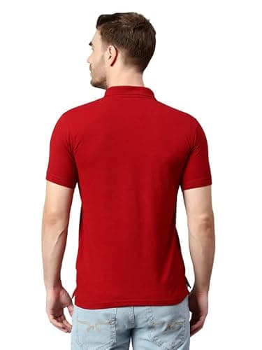 Cantabil Men's Cotton Blend Solid Polo Neck T-Shirt (Regular Fit) Red 3
