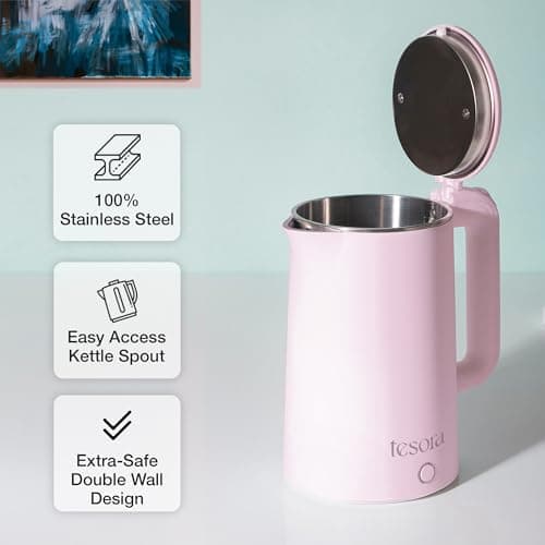 Tesora Premium Electric Kettle | Auto Power Cut | Boil-Dry Protection | Cool Touch Double Wall | 1500 Watts |1-Year Warranty by Tesora (Pink-01) 3