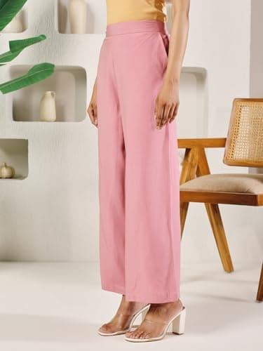 FIORRA Women's Light Pink Rayon Solid Palazzo BTM022 2