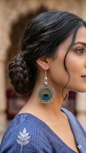 Peacock Feather Design Silver Dangle Earrings for Women, Ethnic Boho Drop Style, Traditional Statement Jewelry for Festive and Casual Wear 2