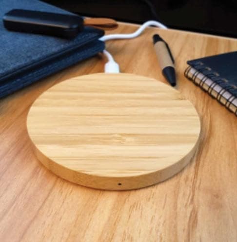 Wooden Wireless Charger Fast Charging Pad | Bamboo Finish Qi Charger for iPhone & Samsung | Slim & Portable Wireless Charging Pad for Home & Office 2