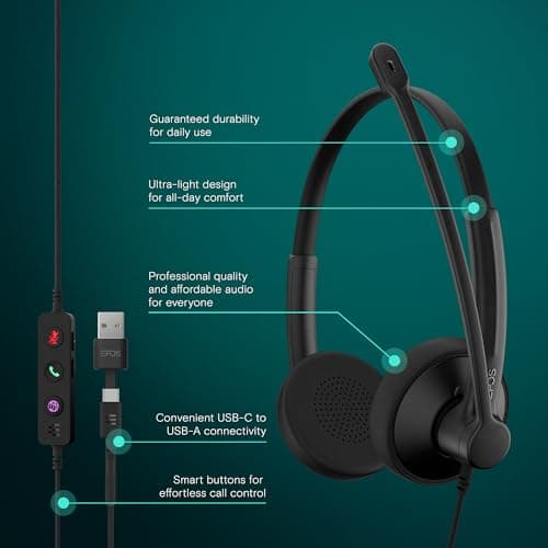 EPOS Impact 100 MS Stereo USB-C+A Headset with Microphone, Certified Microsoft Teams, Noise-Cancelling Mic, Lightweight, Call Control, USB Adapter, Soft Earpads, Professional UC Headphones 2