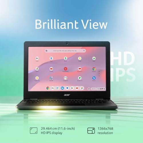 Acer Chromebook, MediaTek Kompanio 540 Octa-Core Processor, 4GB RAM, 64GB eMMC, Full HD, 11.6" inch Display, Chrome OS, Black, 1.2 KG, C725, Arm Mali G57 Graphics, WiFi 6E Laptop 4