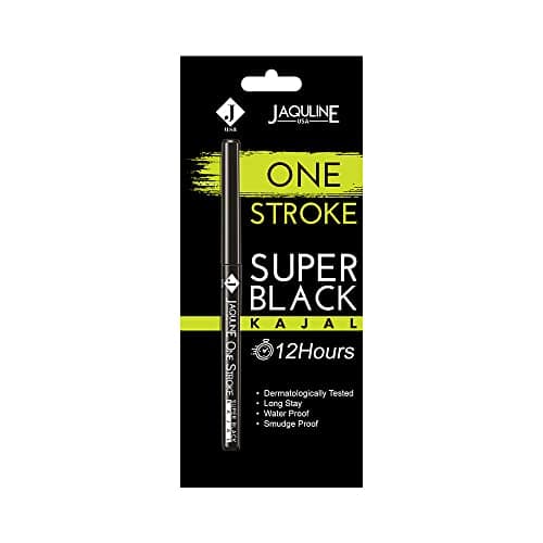 JAQULINE USA One Stroke Kajal | Waterproof & Smudge-Proof | 12Hr Long Stay | Darkest Black | Lightweight | One Stroke Application | Easy Twist Format | Super Black - 30g