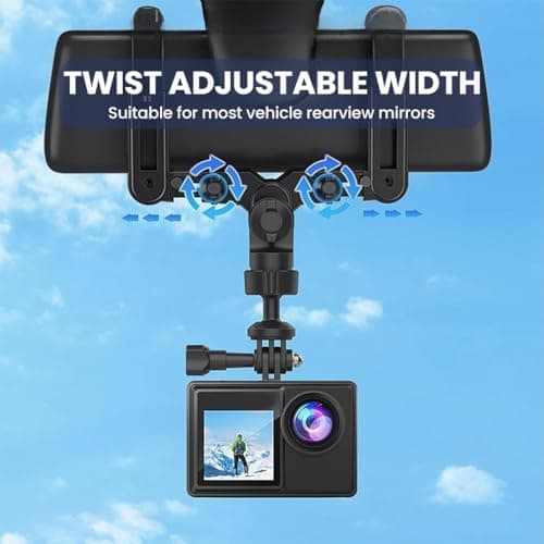ZORBES® Action Camera Mount for Car Rear-View Mirror, Driving Recorder Bracket, Clamp-On 180° Adjustable Action Camera Mount with 1/4'' Screw, Ideal for Dash Cam, Action Cams 5