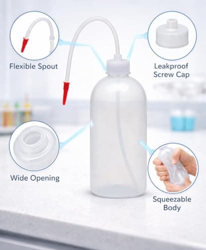 LDPE Wash Bottle, 500ml, Leak proof screw cap with flexible delivery tube for scientific laboratory liquid handling, watering plants, industrial liquid handling and other multipurpose usage 5