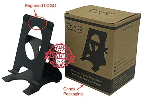 Crinds ® Pure Metal Tabletop Heavy Sturdy Adjustable Mobile Cell Phone Stand Holder for Table Desk with Big Back Support to Hold Upto 10inches of iPhone, iPad, Smartphones, Tablets, Kindle (Black) 5