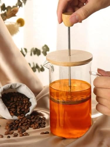 GRILIX 800ml French Press Coffee Maker I Wooden Lid and Cork Base | Premium Heat Resistant Borosilicate Glass I Stainless Steel Filter Mesh [Pack of 1] 3