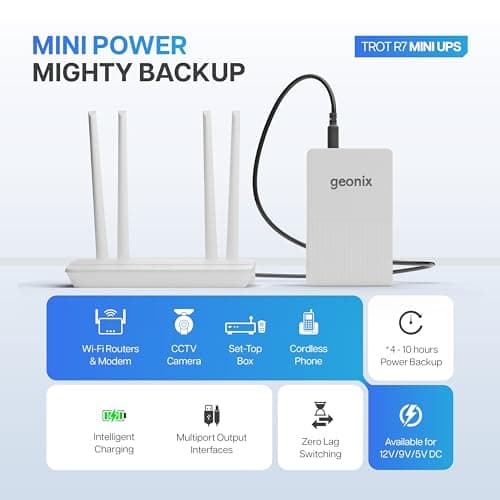 GEONIX Trot R7 Mini UPS Power Bank|Backup Upto 6 Hours|2x2000 mAh Battery|Supports 12V/2A,9V/2A,5V/2A Output|Power Backup for Wi-Fi Routers,CCTV Camera,Set-Top Box,Cordless Phone,Modem USB(White) 2