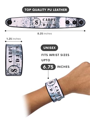 Carpe Diem - White Abstract Print + Vive la Vie - Blue Denim Ripped Jeans Print Fashion Bracelets Combo | Unisex Designer Wristbands | Premium, Limited Edition, Gift Ready | Handrafted in India 5