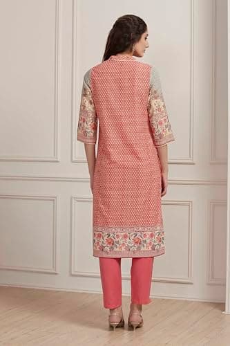 Biba Women Red Cotton Printed Straight Kurta_46 4