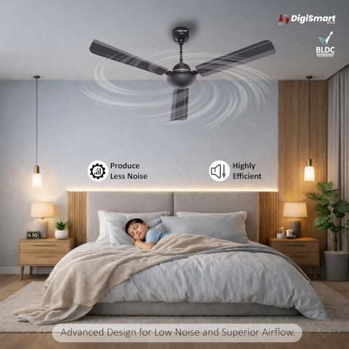 DIGISMART Storm 1200 MM BLDC Ceiling Fan with Remote, 28W Energy Efficient, 225 CMM Air Delivery, 65% Power Saving, Low Noise, Reverse Mode, Smart Memory, 3 Blade, 5 Year Warranty, Smoke Brown 4
