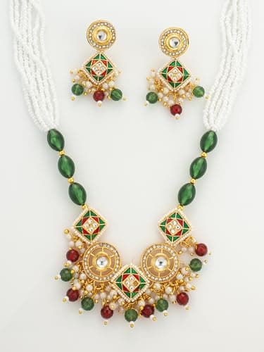 BEVOGUE Traditional Necklace Set with Earrings | Brass Gold Plated Jewellery with Multicolor Stones & Pearls | Trendy Ethnic Jewellery Set | Ideal Gift Choice for Women (NK4836) 5